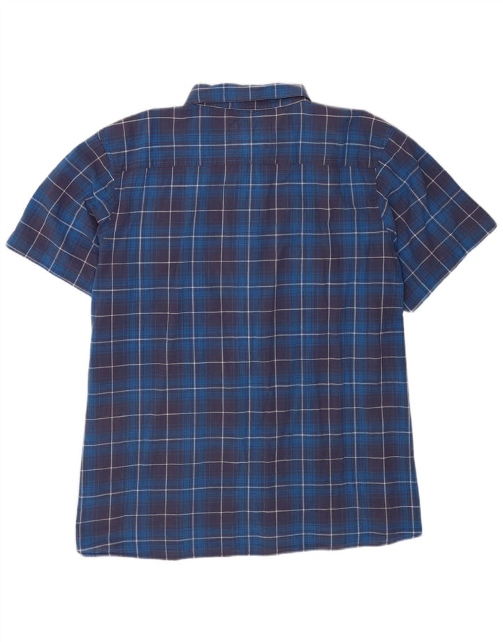 Cămașă cu mânecă scurtă pentru bărbați Weird Fish, bumbac cu check albastru 5XL