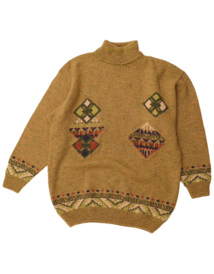 VINTAGE Pulover cu gât rulat pentru bărbați IT 52 Large Kaki Argyle/Diamond