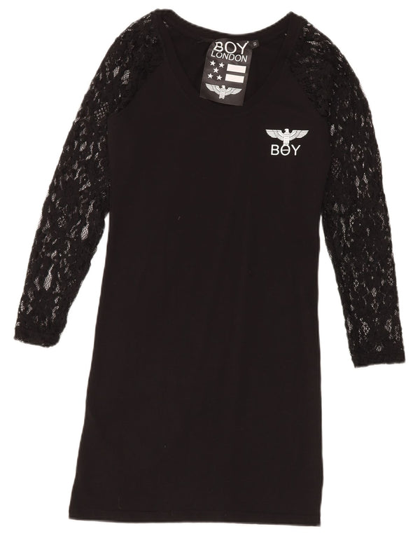 Boy London Rochie tricou cu mânecă lungă din dantelă pentru femei UK 6 XS Negru Floral