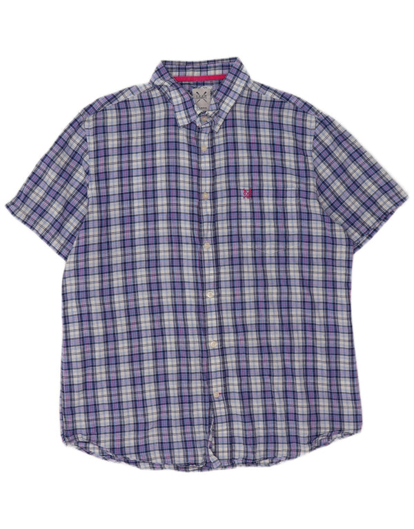 Crew Clothing Cămașă cu mânecă scurtă pentru bărbați, cu potrivire clasică, XL, bumbac cu carouri albastre