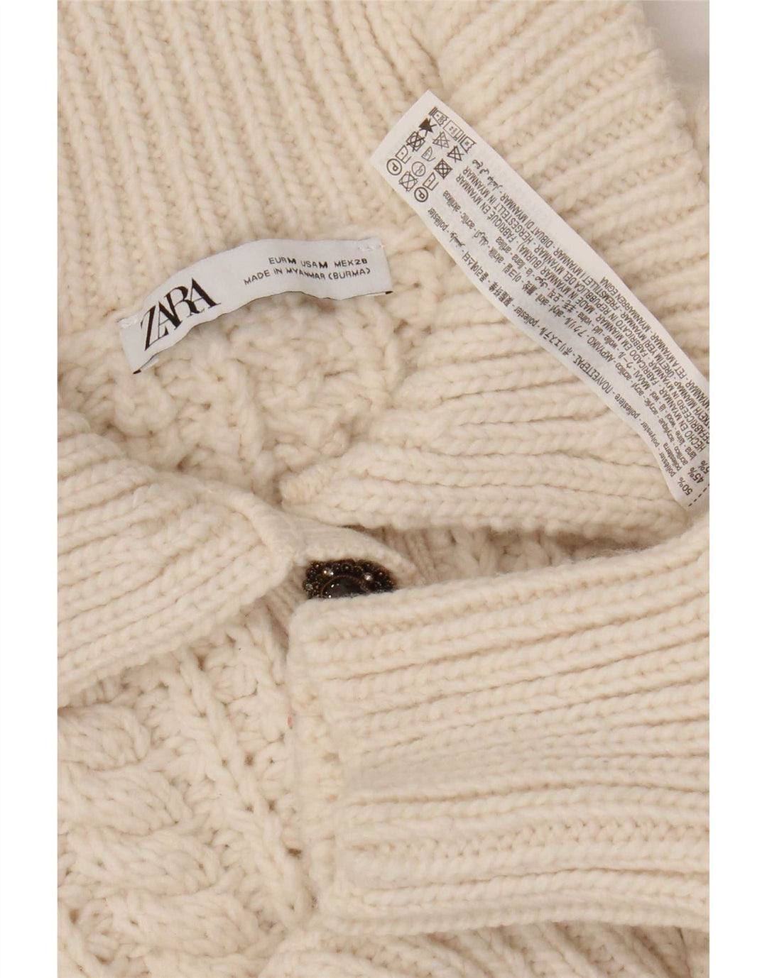 Pulover Pulover Crop Polo pentru Femei Zara UK 14 Medium Bej Poliester