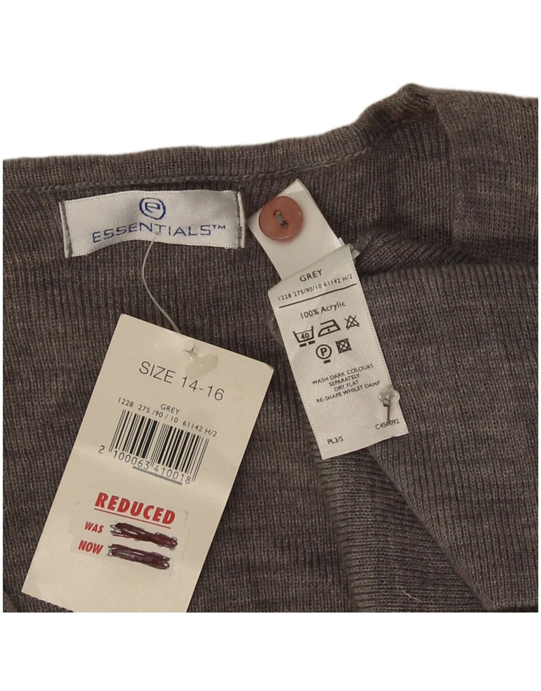 Pulover cardigan cu paragate Essentials pentru femei UK 14/16 mare, gri acrilic