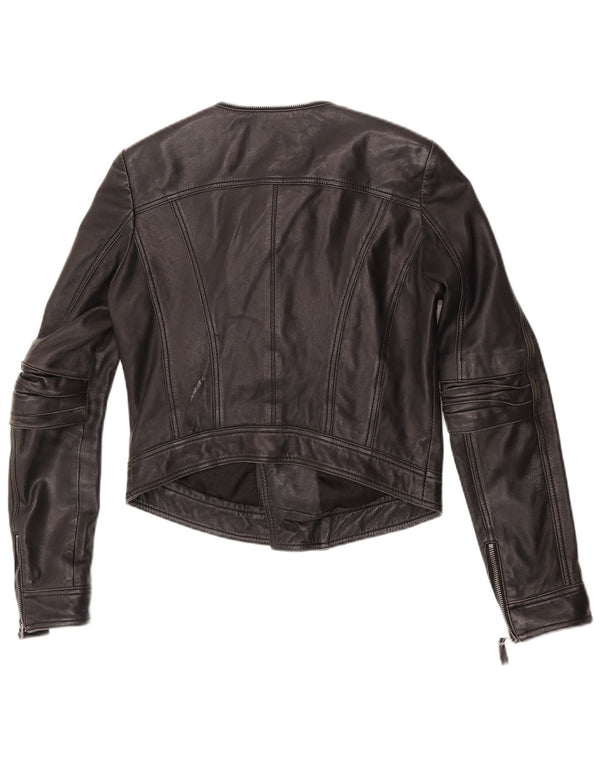Jachetă din piele Max Crop Biker pentru femei UK 12 Medium Black Leather