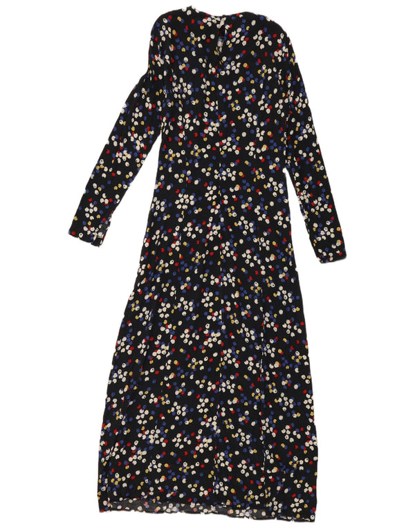 Rochie Maxi cu mânecă lungă pentru femei Zara UK 12 Medium Black Spotted Viscose