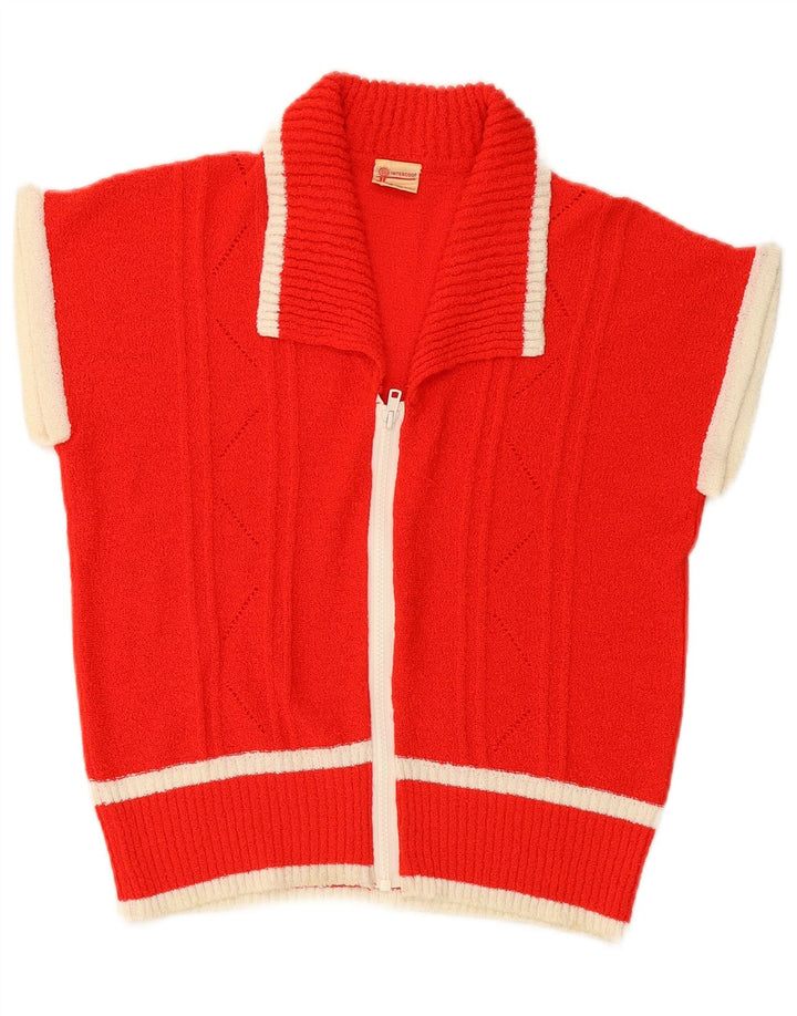 VINTAGE Pulover cardigan fără mâneci pentru femei UK 14 Medium Red Dunge