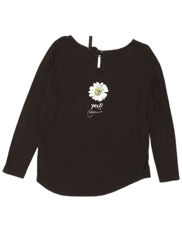 Desigual Womens Oversized Graphic Top Manecă Lungă UK 10 Small Black Bumbac
