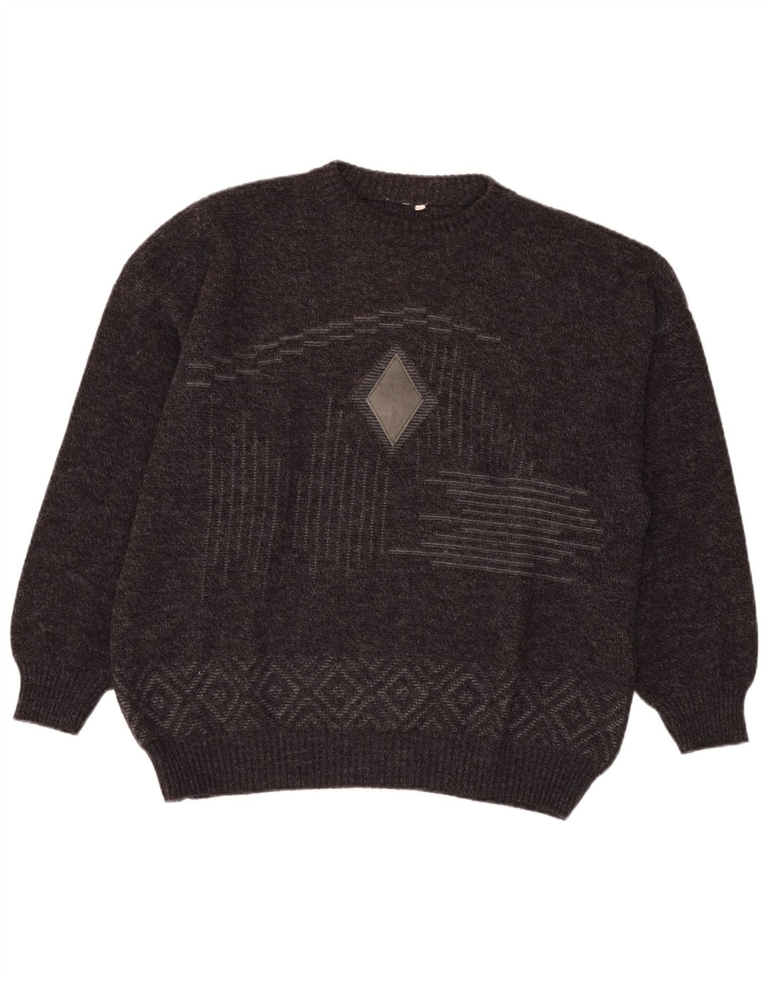 Pulover VINTAGE pentru bărbați cu gât roșu IT 54 XL gri din lână Fair Isle