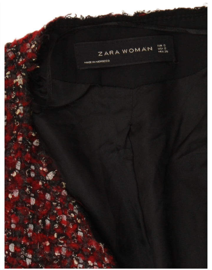 Jachetă Zara pentru femei Crop Blazer UK 10 Small Red Flecked Modern