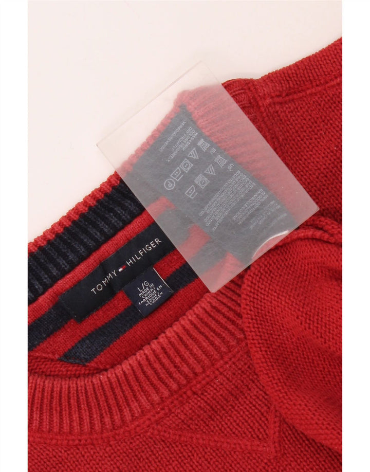 Pulover Tommy Hilfiger pentru bărbați cu gât roșu mare, bumbac