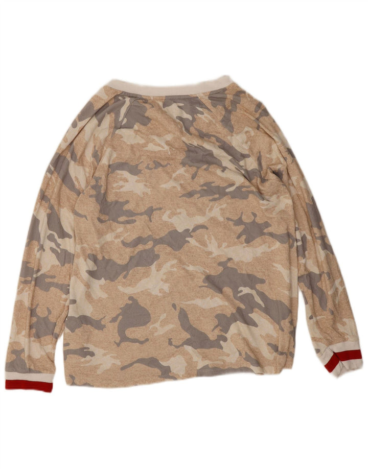 Dkny Top grafic pentru femei cu mânecă lungă UK 16 mare, bej, poliester de camuflaj