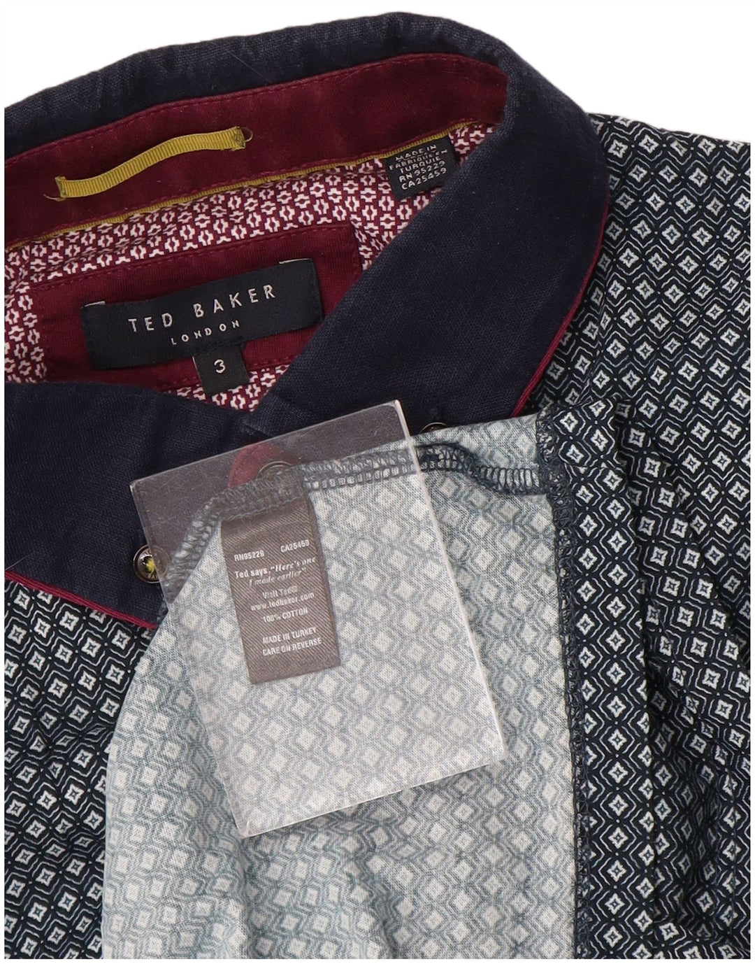 Tricou polo pentru bărbați Ted Baker, mărimea 3, bumbac geometric albastru mediu