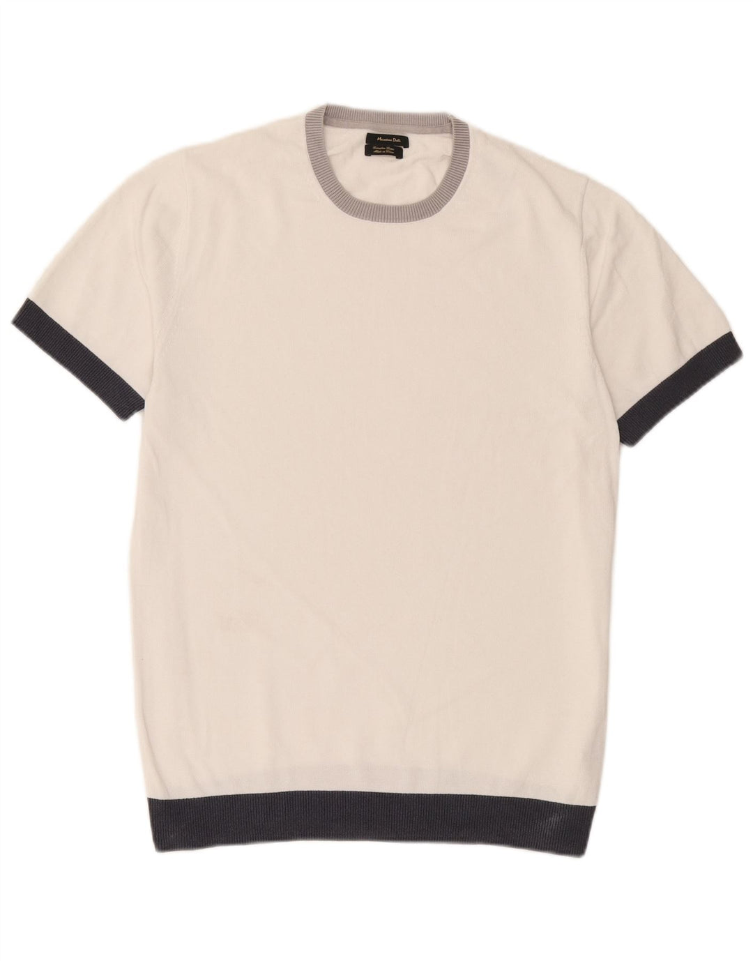 Pulover Massimo Dutti pentru bărbați cu decolteu rotund, mare, alb, bloc de culoare