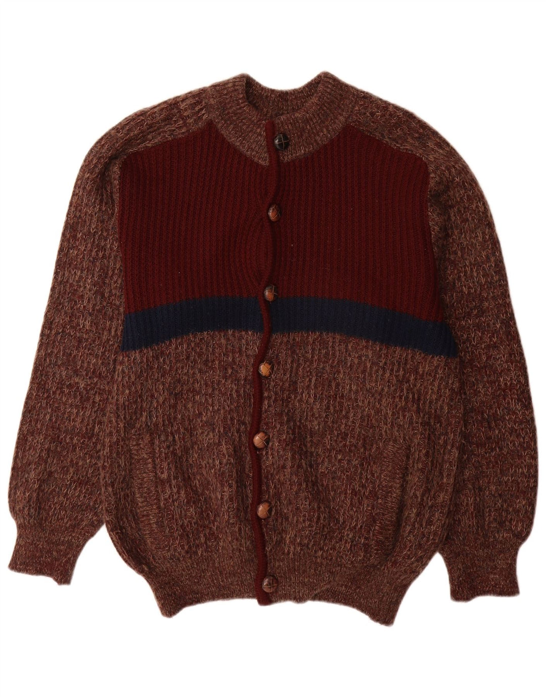 Pulover Cardigan Vintage pentru bărbați IT 52 Lână mare burgundy pete