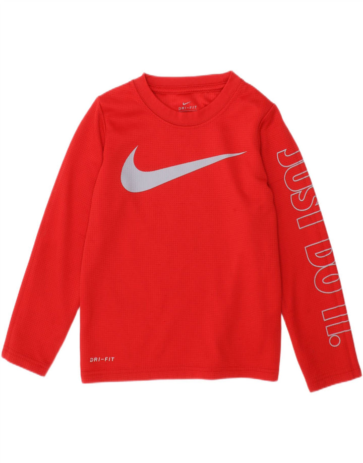 Top grafic Nike pentru băieți cu mânecă lungă, 4-5 ani, poliester roșu