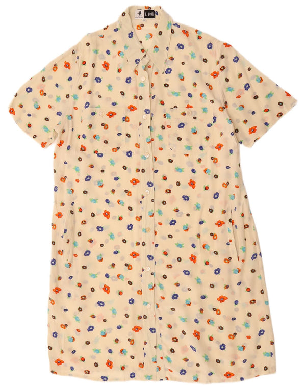 Rochie cămașă Vintage pentru femei cu mâneci scurte IT 46 Mare Bej Floral