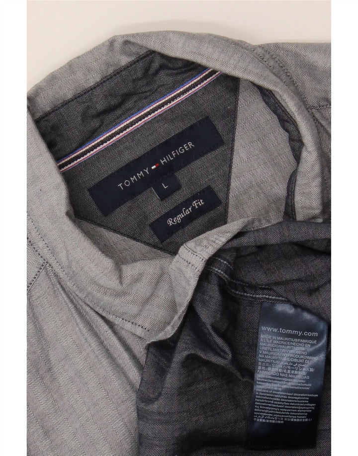 TOMMY HILFIGER Mens Regular Fit Shirt Large Grey Cotton Vintage Tommy Hilfiger and Second-Hand Tommy Hilfiger from Messina Hembry 