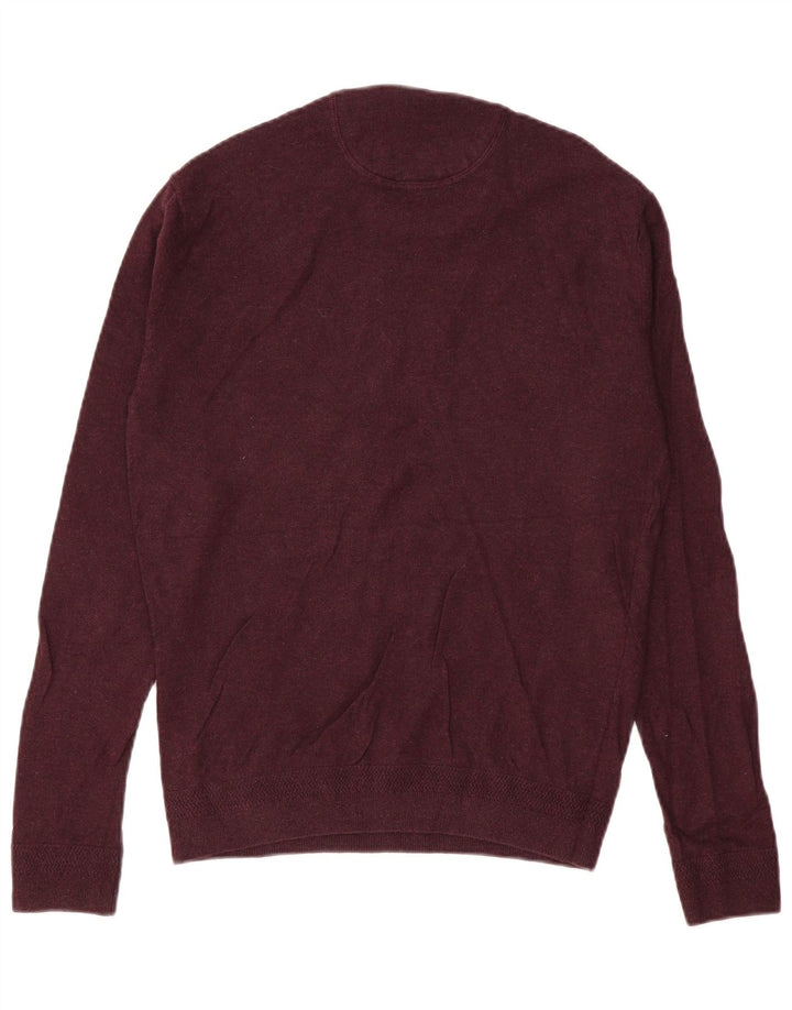 Pulover Jack Wills pentru bărbați cu gât roșu, bumbac mediu burgundă