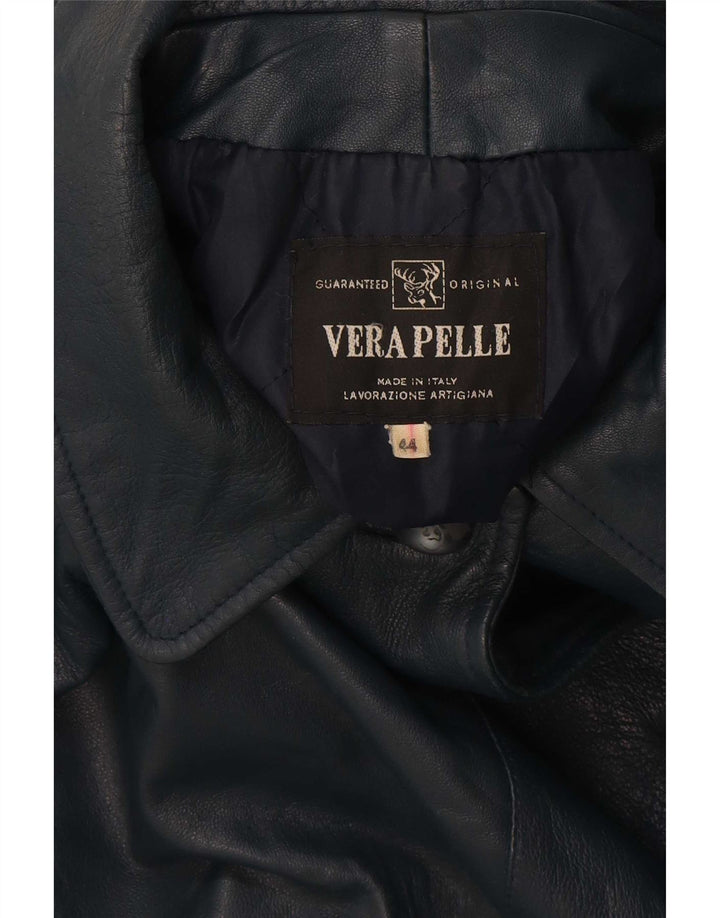 Palton supradimensionat din piele vintage pentru femei IT 44 bleumarin mediu