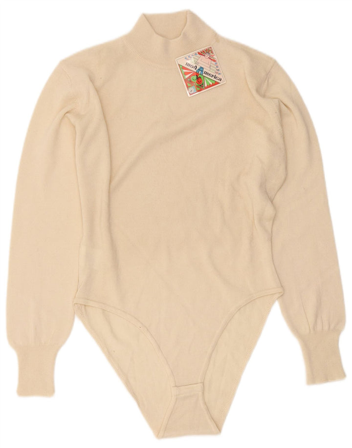 Body vintage pentru femei cu mânecă lungă UK 14, mare, alb