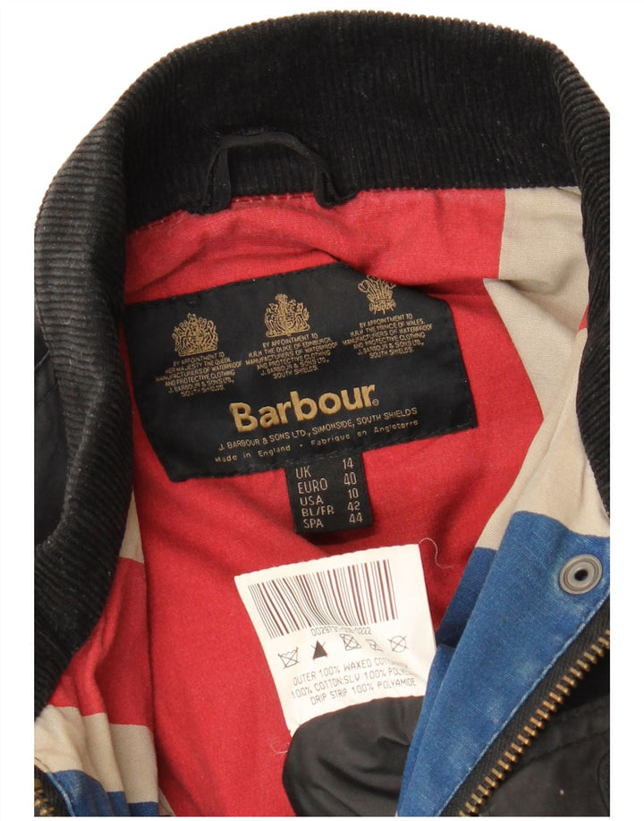 BARBOUR Womens Military Waxed Cotton Jacket UK 14 Large Black