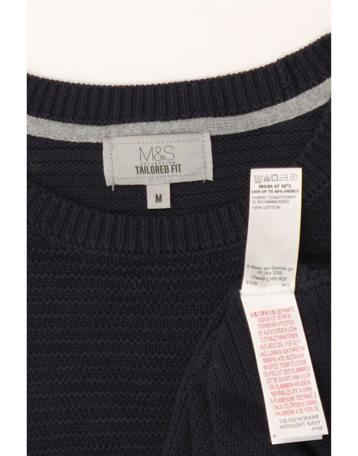 Pulover pentru bărbați Marks & Spencer cu gât crew pulover mediu din bumbac bleumarin