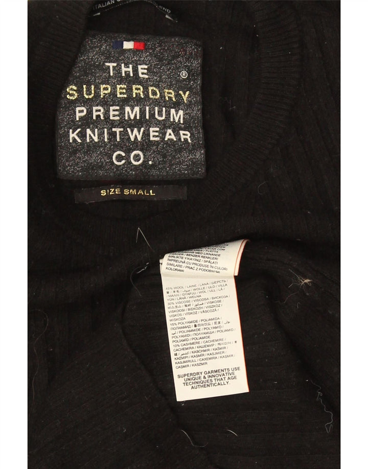 Pulover Superdry pentru femei cu decolteu triplu UK 8, lână neagră mică