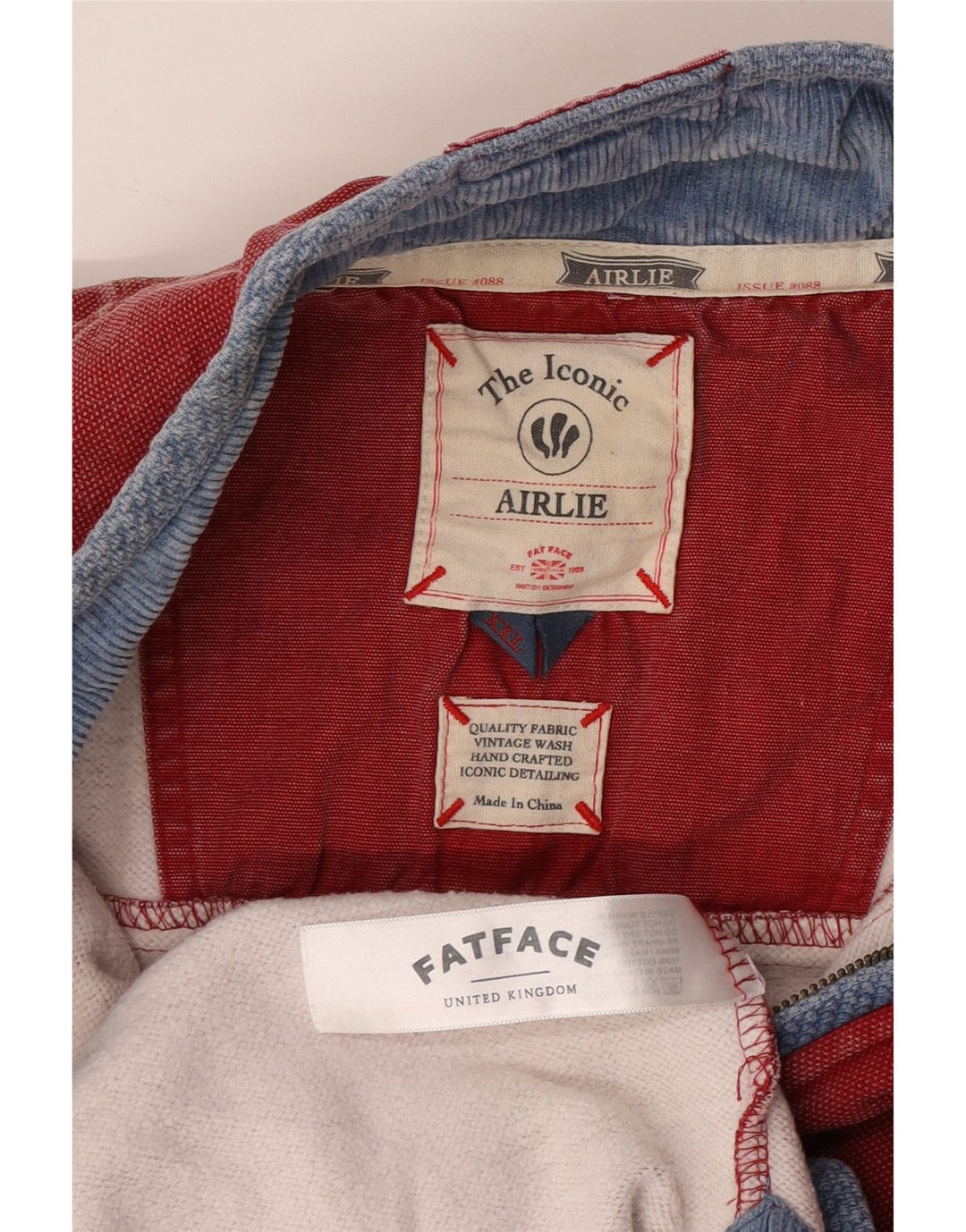 FAT FACE Hanorac pentru bărbați Airlie, cu fermoar, cu gât, 2XL, bumbac roșu