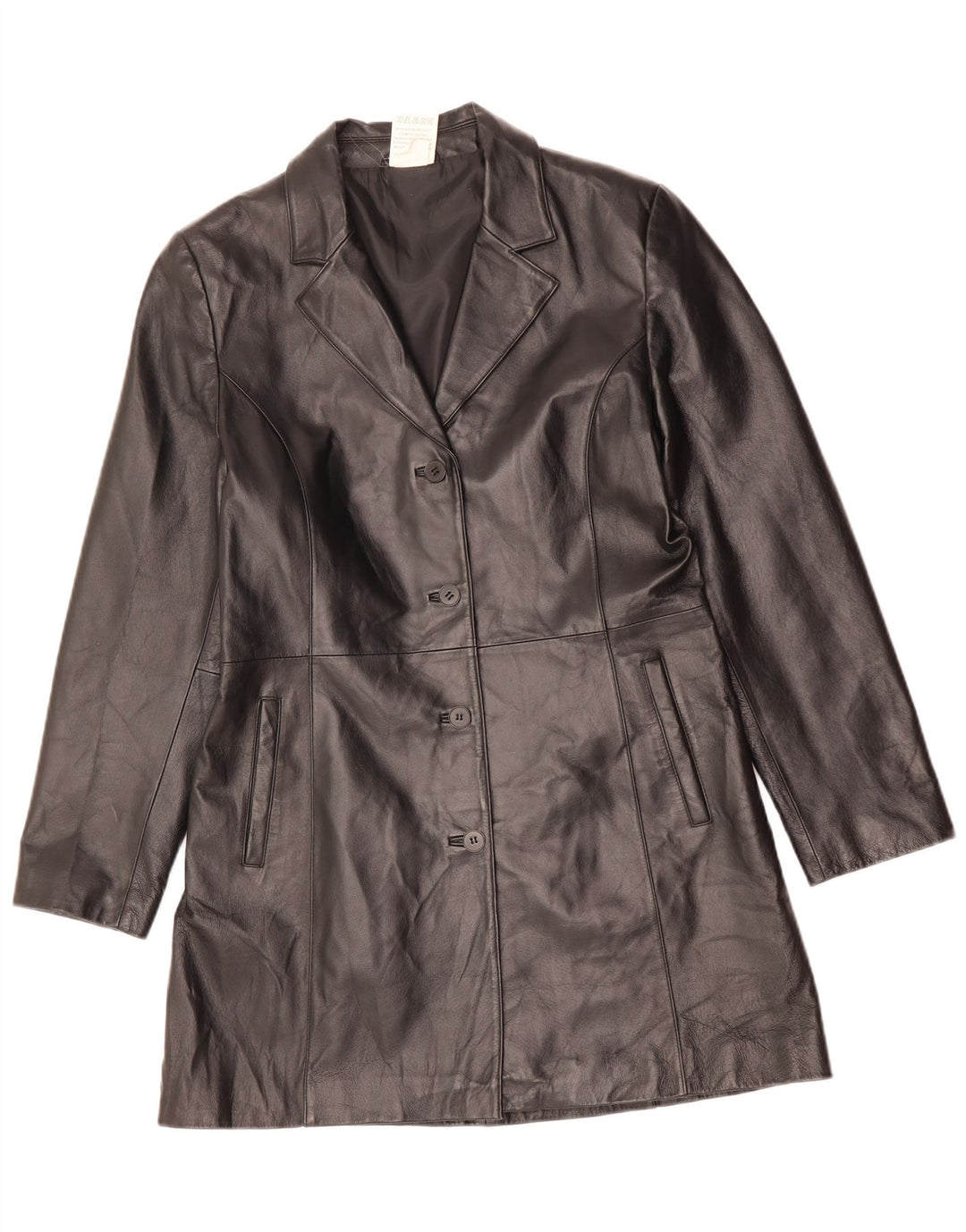 Palton de piele vintage pentru femei UK 14, mare, negru, poliester