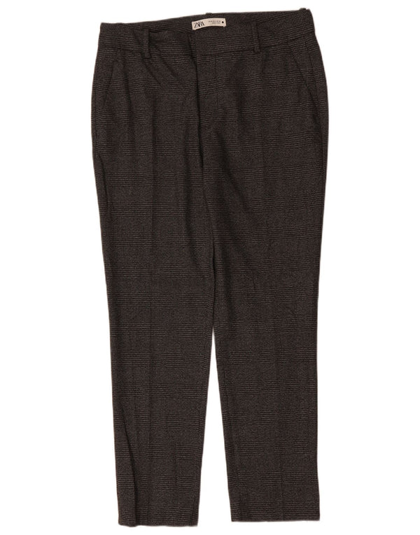 Pantaloni de costum slim pentru femei ZARA EU 40 Mediu L30 L29 Poliester cu carouri gri