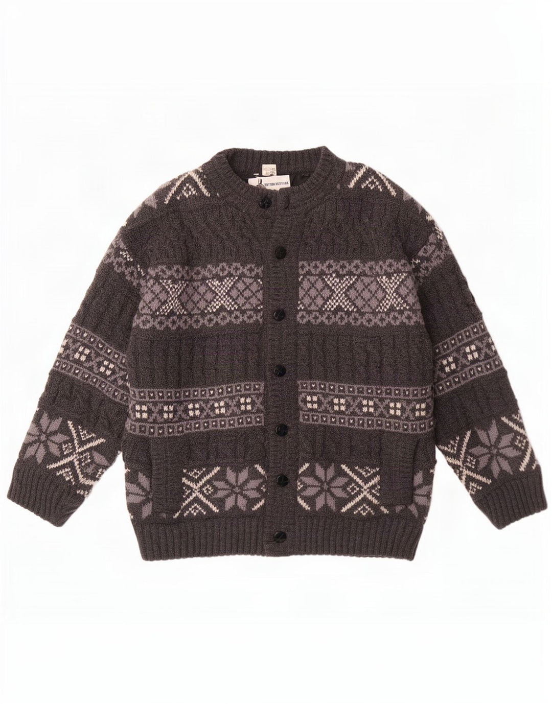 Pulover Cardigan Vintage pentru bărbați, lână Fair Isle, gri mare