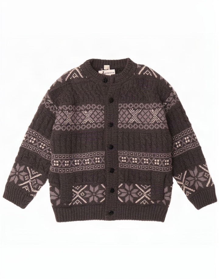 Pulover Cardigan Vintage pentru bărbați, lână Fair Isle, gri mare