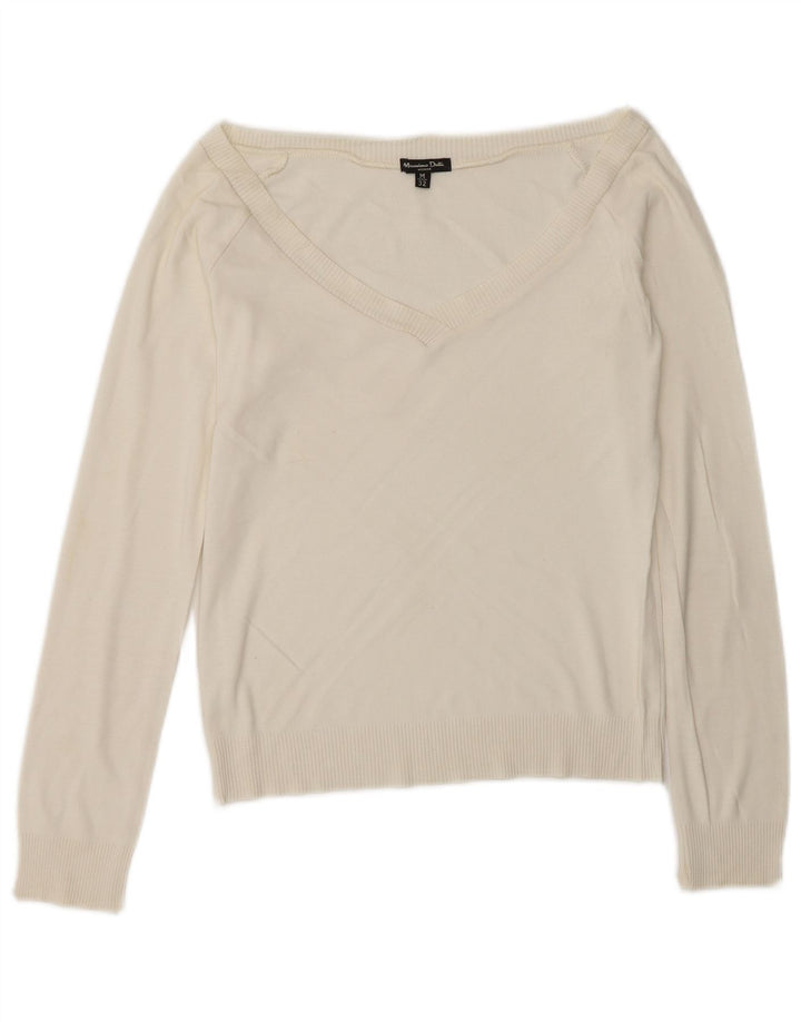 Pulover cu decolteu în V Massimo Dutti pentru femei, alb deschis mediu, UK 12