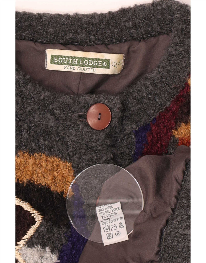 Pulover Cardigan Vintage pentru femeie cu paragate UK 14 Medium Grey Patchwork