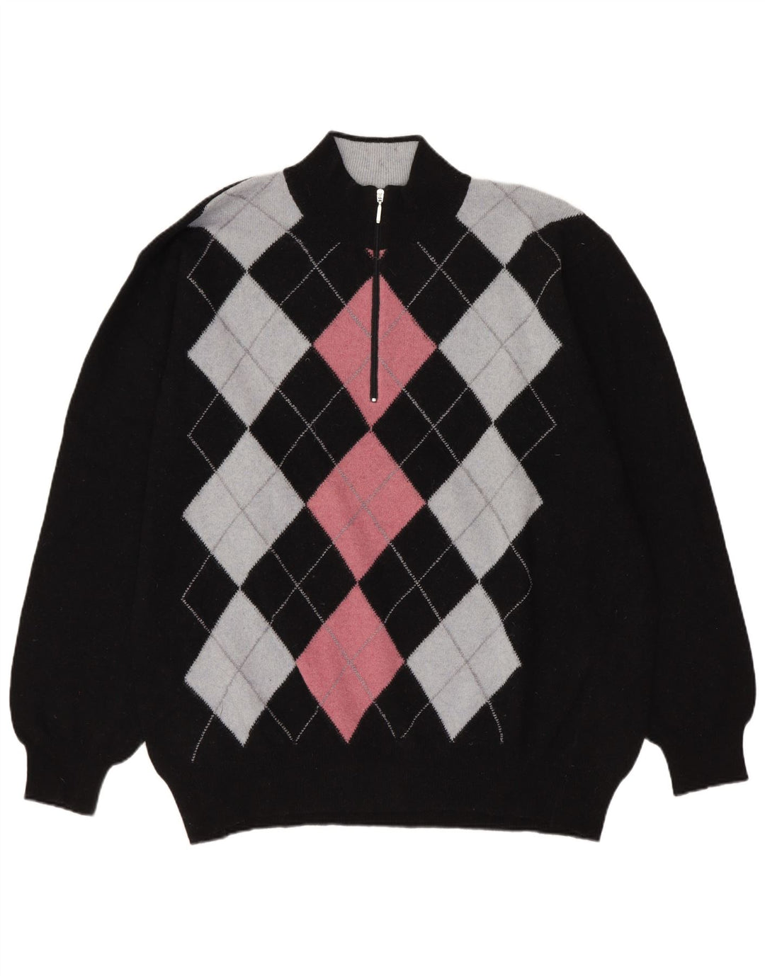 Pulover pentru bărbați Conbipel Niama, cu fermoar și gât, XL, negru, lână Argyle/Diamond