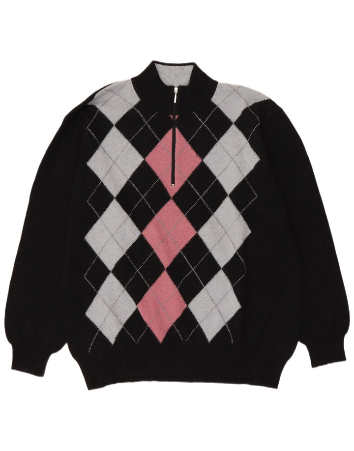 Pulover pentru bărbați Conbipel Niama, cu fermoar și gât, XL, negru, lână Argyle/Diamond