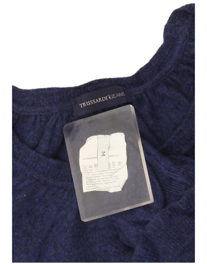 Pulover pentru femei TRUSSARDI JEANS cu gât de barcă UK 12 Medium Bleumarin