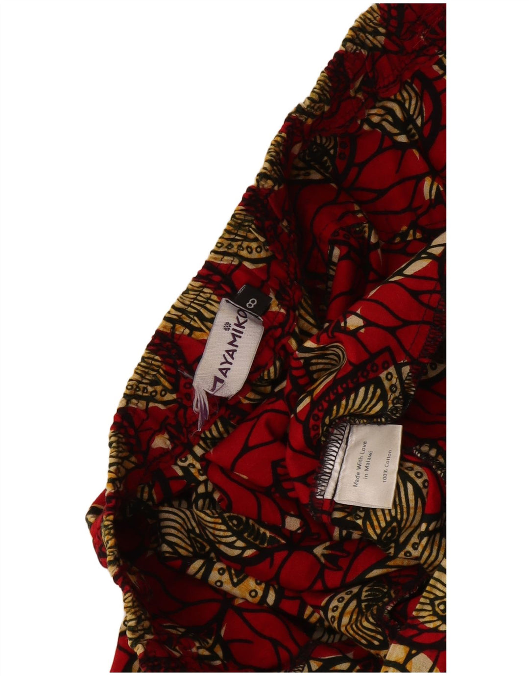 Mayamiko Pantaloni tăiați cu model abstract pentru femei US 8 Medium W30 L26 Red