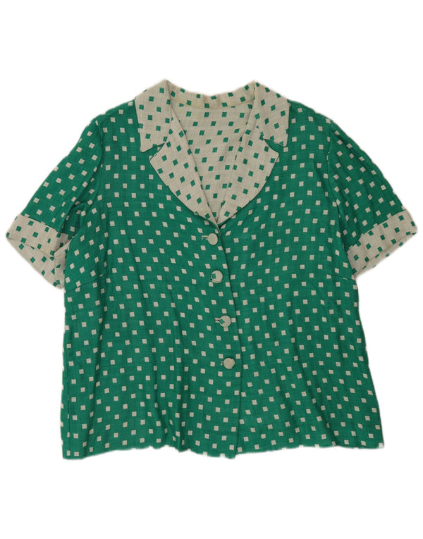 Bluză vintage cu mânecă scurtă pentru femei UK 16, mare, verde, geometrică