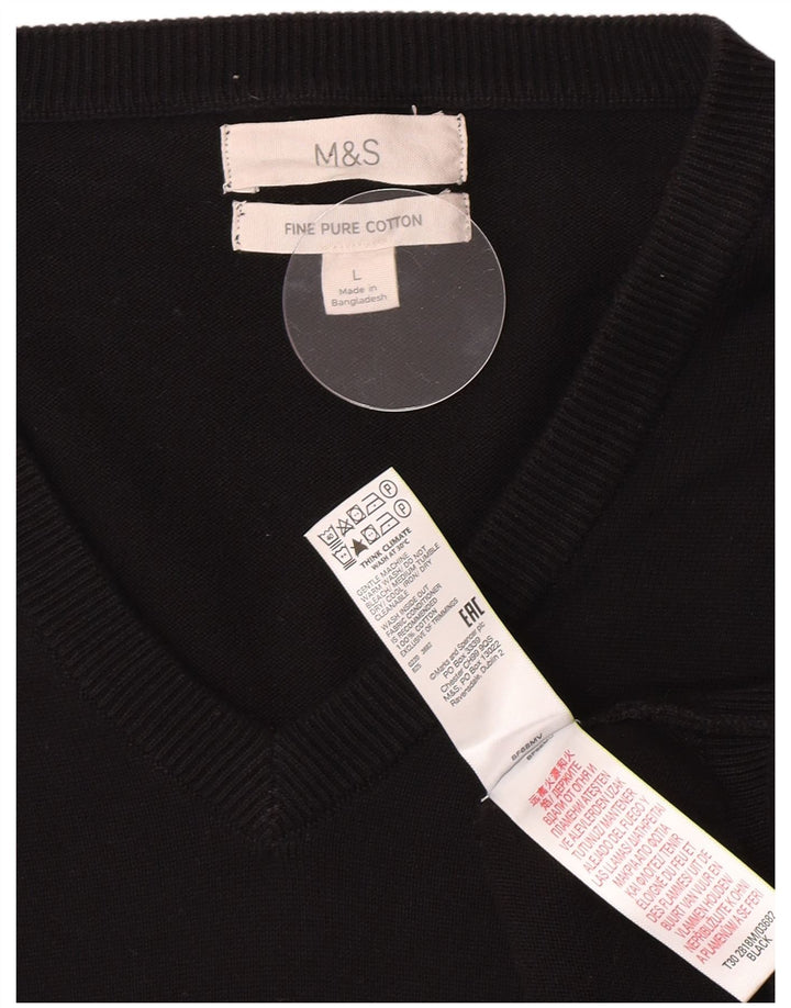 Pulover pentru bărbați Marks & Spencer cu decolteu în V, mare, negru, bumbac