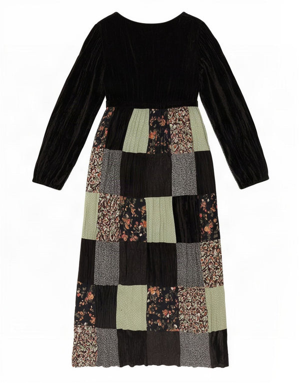 Rochie maxi din velur cu mânecă lungă pentru femei Onyx, mărime unica, viscoză neagră cu mozaic