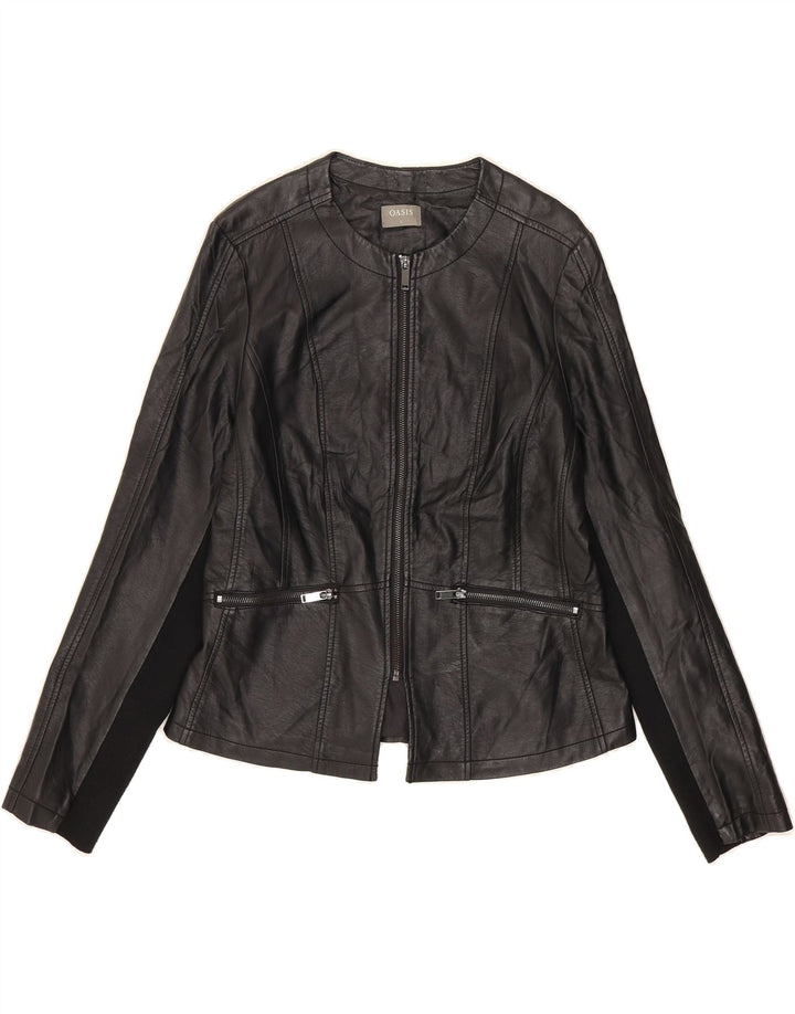 OASIS Womens Faux Leather Jacket UK 14 Large Black Polyurethane Vintage Oasis and Second-Hand Oasis from Messina Hembry 