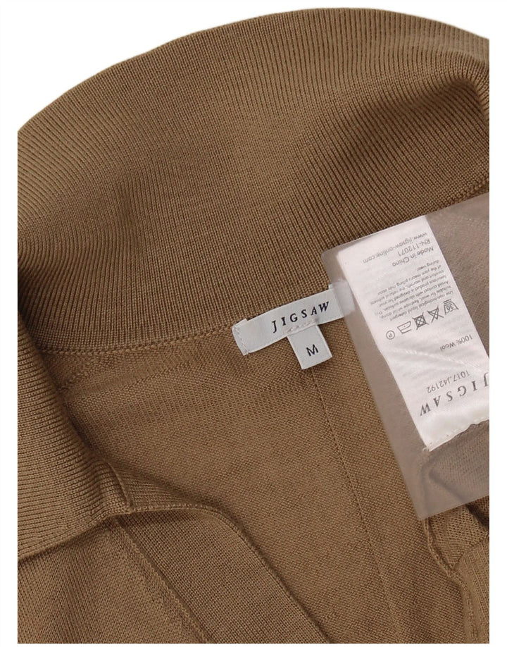 Jigsaw Pulover cu gât polo pentru femei UK 12 Lână mediu bej
