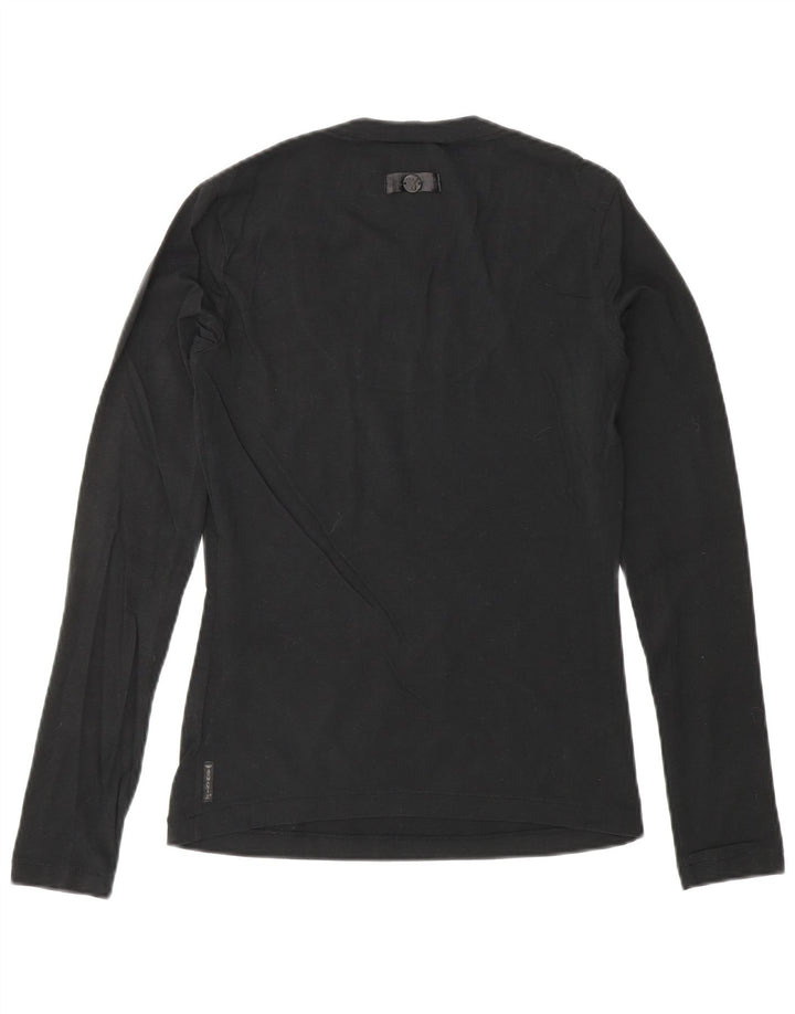 ARMANI JEANS Top pentru femei cu mânecă lungă UK 10 Bumbac negru mic