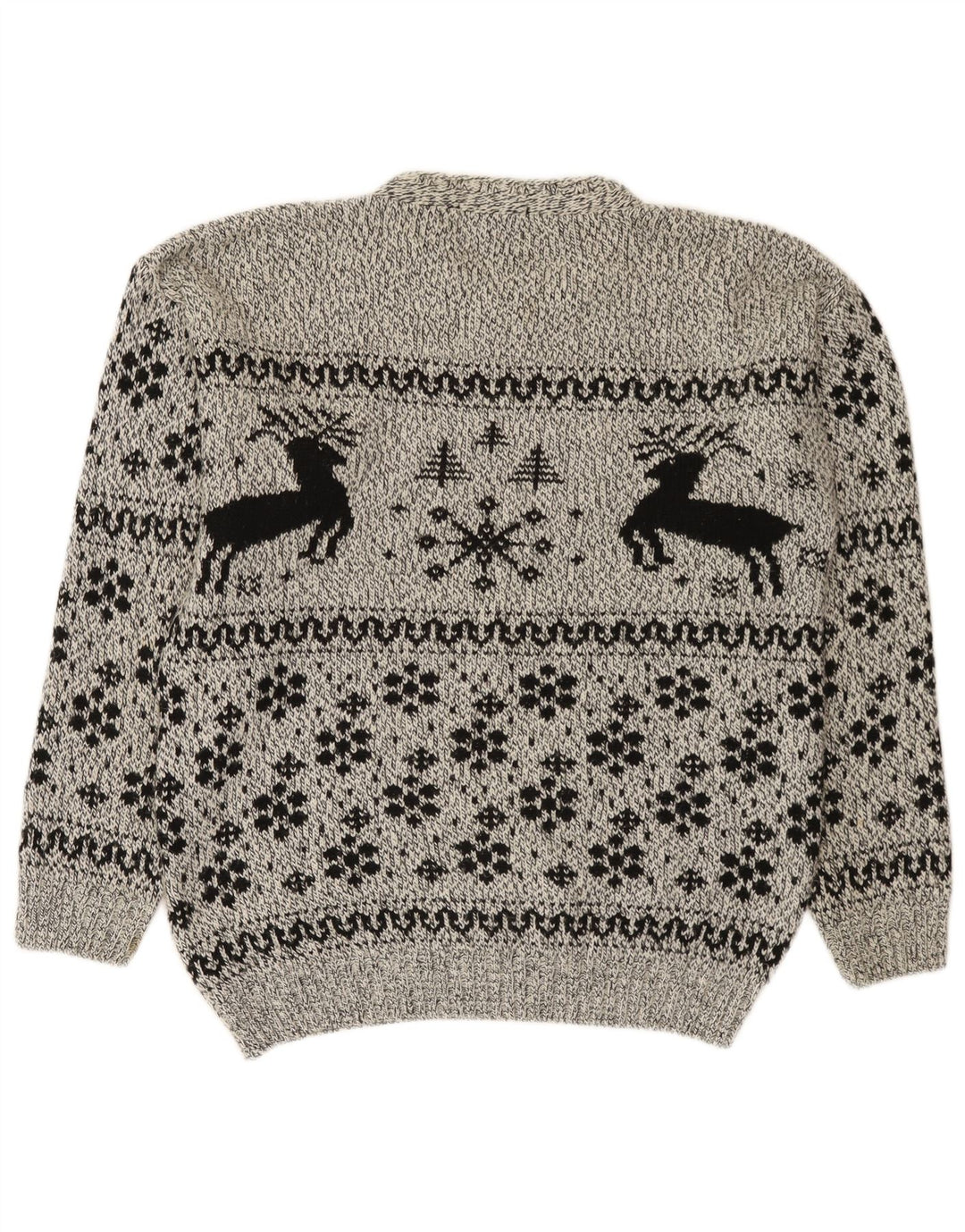 Pulover pentru bărbați Cotton Republic cu decolteu rotund, gri mediu, Fair Isle