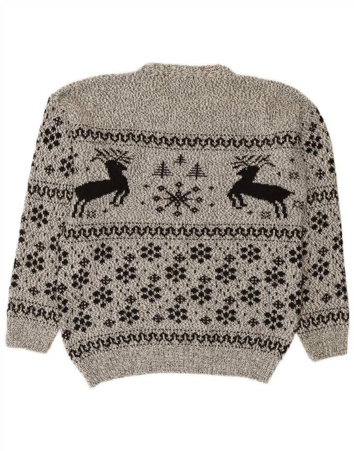 Pulover pentru bărbați Cotton Republic cu decolteu rotund, gri mediu, Fair Isle