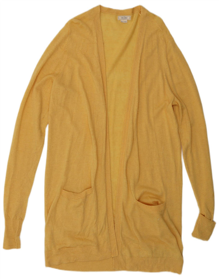 FAT FACE Pulover cardigan deschis cu paragate pentru femei UK 14 Lână galbenă medie