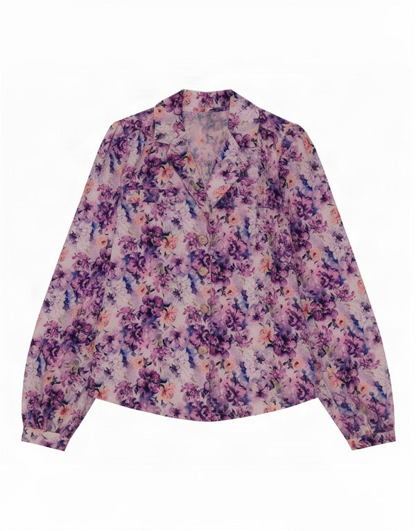 Bluză de cămașă vintage pentru femei UK 12 Poliester floral mediu multicolor
