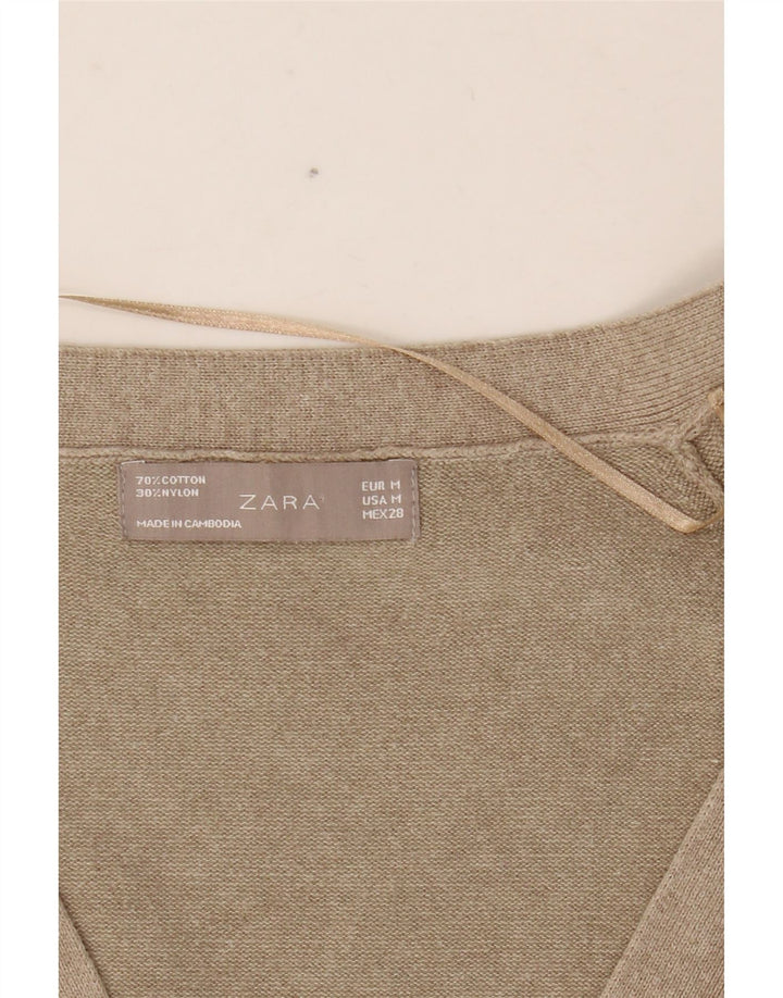 Pulover cardigan pentru femei ZARA UK 12, bumbac mediu bej