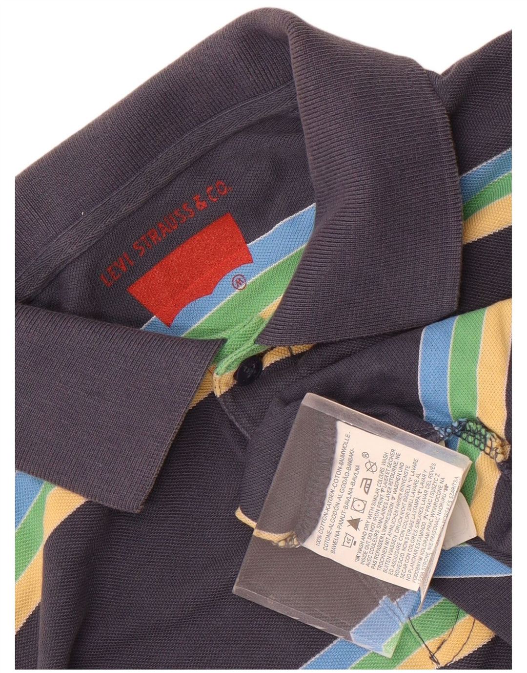 Cămașă polo cu mânecă lungă Levi's pentru bărbați, bumbac cu dungi albastru bleumarin mediu