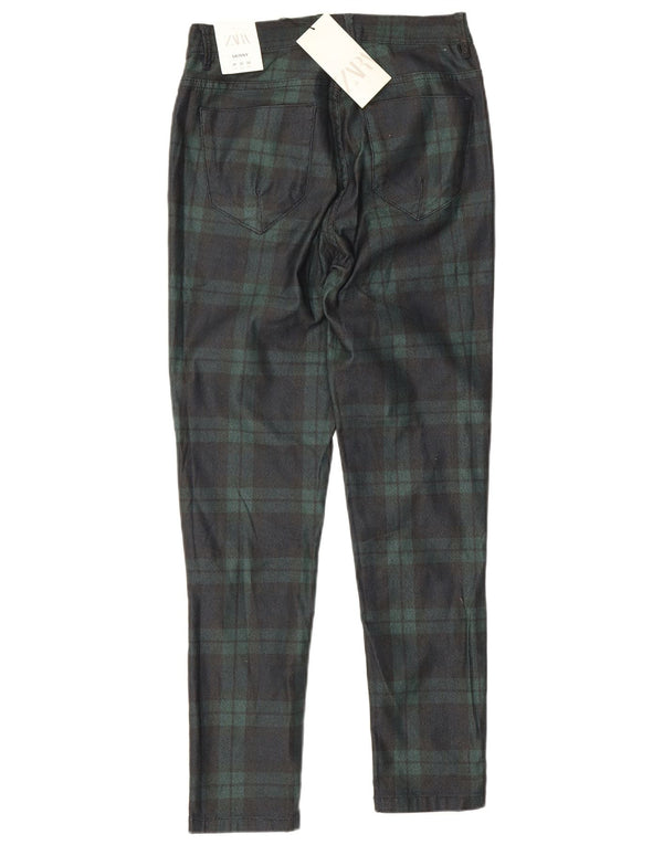 Zara Mens Skinny Casual Trousers EU 38 Small W30 L26 Green Check Cotton